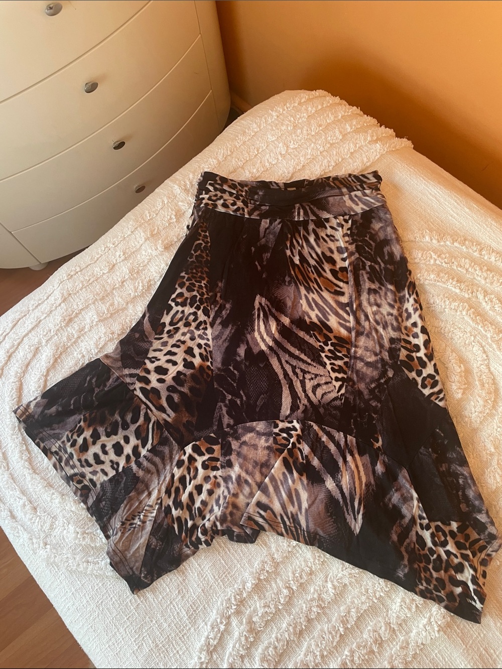 Women Asymmetrical Animal Print Skirt - Black & Brown